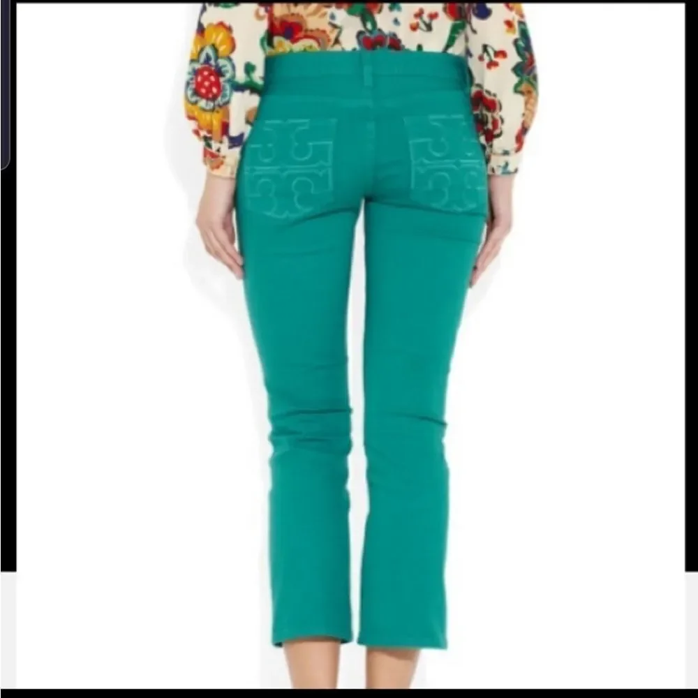 Tory Burch green cropped slim boot jeans sz 26
